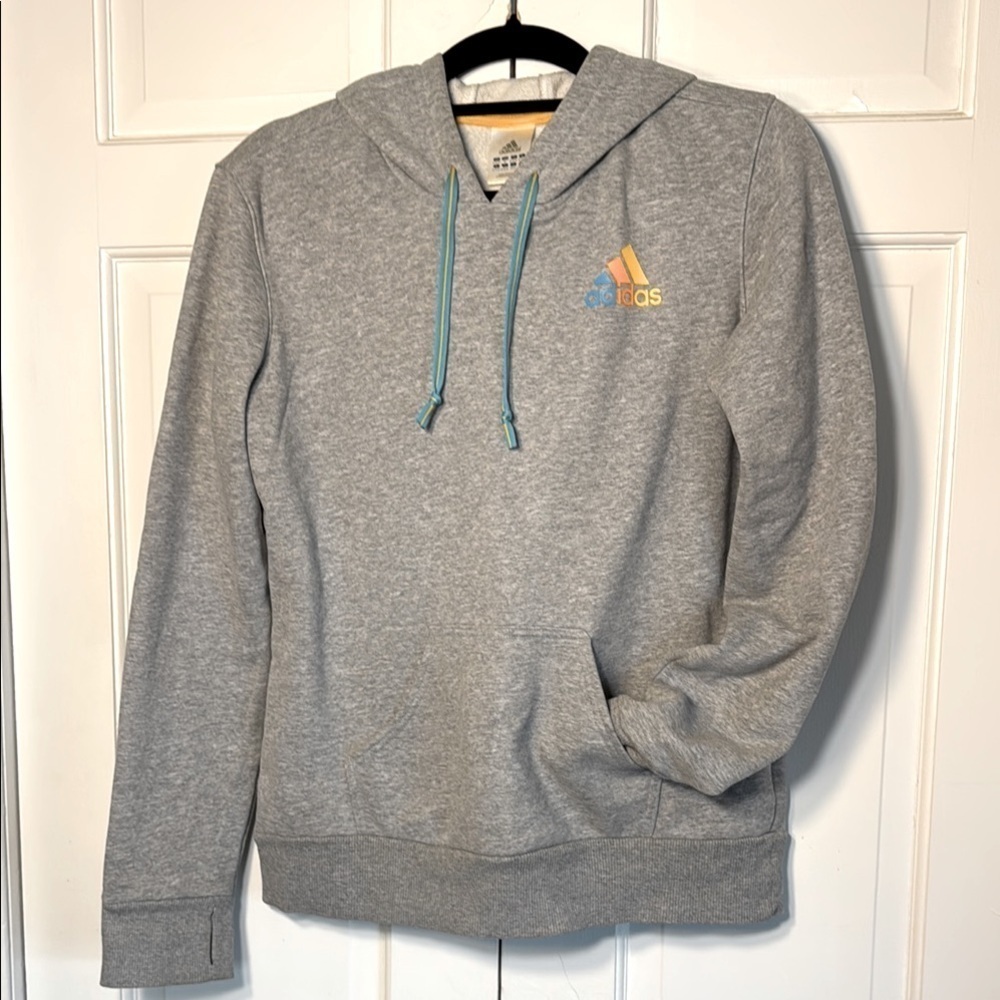 NWOT adidas Gray Hoodie with Turquoise and Yellow Accents Super Cute!